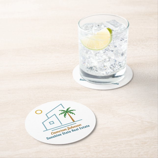 Dessous-de-verre Rond En Papier Beach Real Estate Company Cute Personnalisable (En situation)