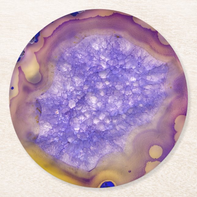 Dessous-de-verre Rond En Papier Beau Agate violet Boissons Dessous de verre (Devant)