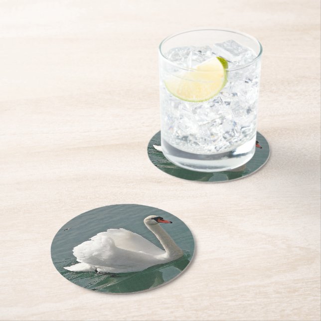Dessous-de-verre Rond En Papier Beau cygne blanc (En situation)