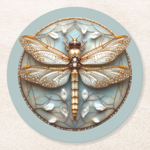 Dessous-de-verre Rond En Papier Beau Diamants Or Dragonfly Art Déco