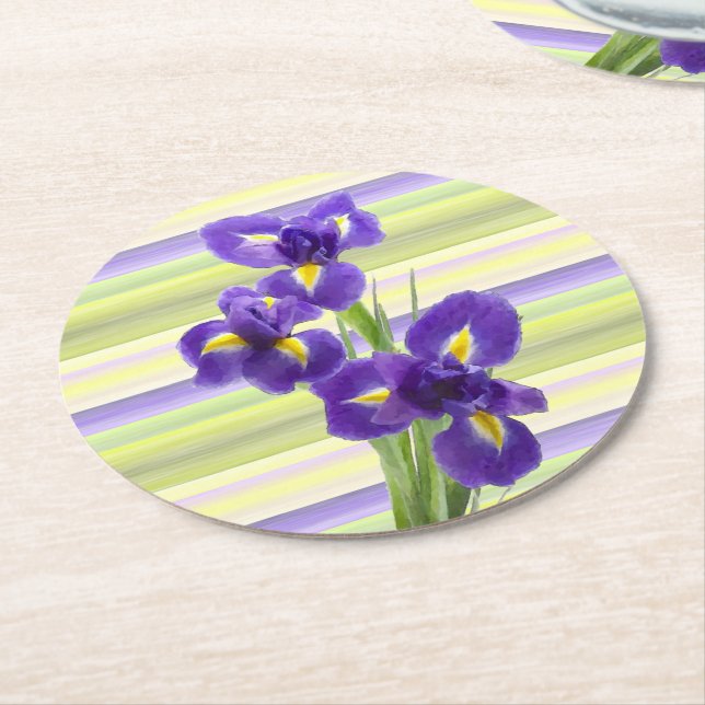 Dessous-de-verre Rond En Papier Beau violet Iris Aquarelle Motif (Incliné)