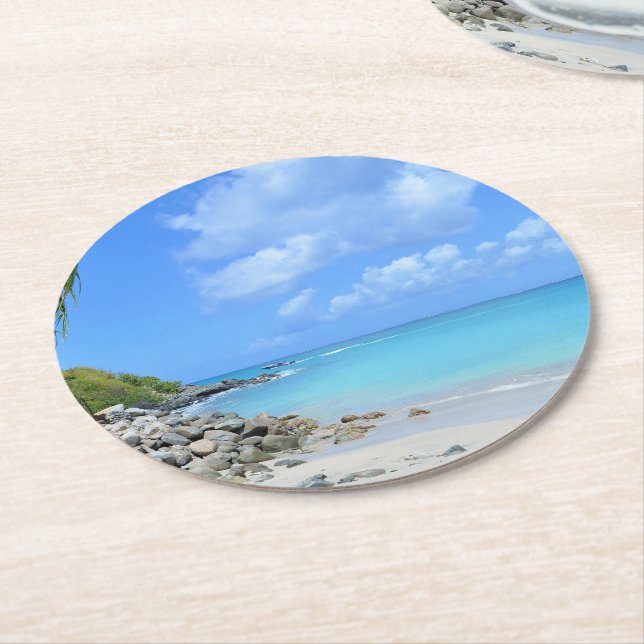 Dessous-de-verre Rond En Papier Beautiful Turquoise Tropical Beach (Incliné)