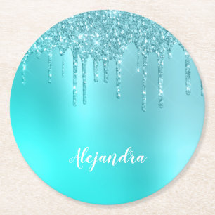 Dessous-de-verre Rond En Papier Beaux gouttes d'parties scintillant à la menthe bl