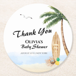 Dessous-de-verre Rond En Papier Bébé Blue Sky à bord Baby shower de Surf de plage