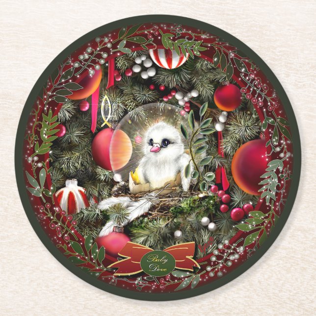 Dessous-de-verre Rond En Papier Bébé Colombe (Devant)