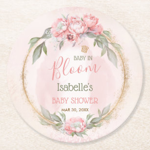 Dessous-de-verre Rond En Papier Bébé En Fleur Rose Floral Élégant Baby shower Fill