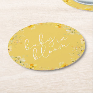 Dessous-de-verre Rond En Papier Bébé Jaune En Fleur Baby shower Fleur sauvage Flor