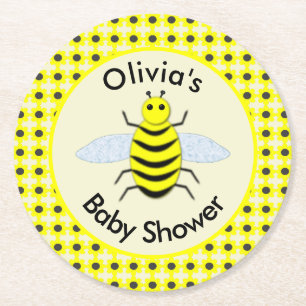 Dessous-de-verre Rond En Papier Bébé jaune mignon abeille Baby shower neutre