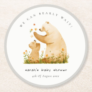 Dessous-de-verre Rond En Papier Bébé maman Bearly Wait Floral Neutal Baby shower