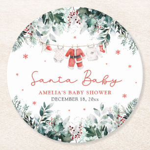Dessous-de-verre Rond En Papier Bébé Santa Rouge Vêtements de Bébé Noël Baby Showe