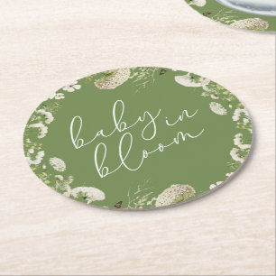Dessous-de-verre Rond En Papier Bébé vert en fleurs Baby shower Fleur sauvage flor