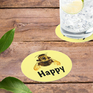 Dessous-de-verre Rond En Papier Bee Happy BumbleBee Fun Photographie