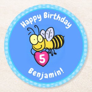 Dessous-de-verre Rond En Papier Belle abeille drôle avec dessin animé du coeur