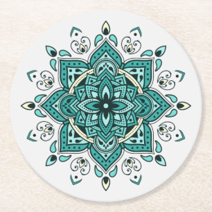 Dessous-de-verre Rond En Papier Belle décoration de mandala turquoise