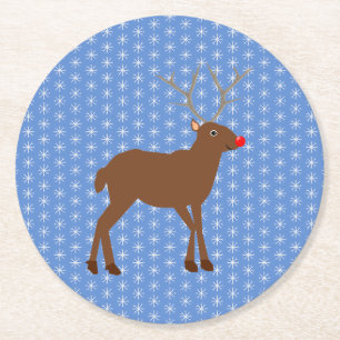 Dessous-de-verre Rond En Papier Belle renne de Noël avec nez rouge