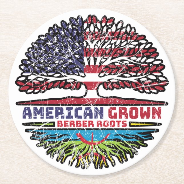 Dessous-de-verre Rond En Papier Berber Amazigh Etats-Unis Amérique Arbre des Etats (Devant)