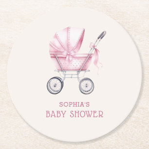 Dessous-de-verre Rond En Papier Berceau de bébé vintage rose Baby Shower
