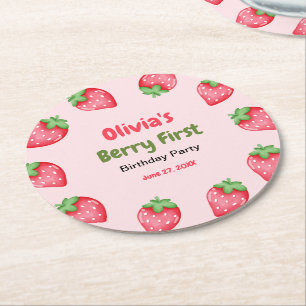 Dessous-de-verre Rond En Papier Berry Premier anniversaire fraise 1er anniversaire