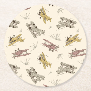 Dessous-de-verre Rond En Papier Bi-plans Art déco rugissant - motif jaune rouge.