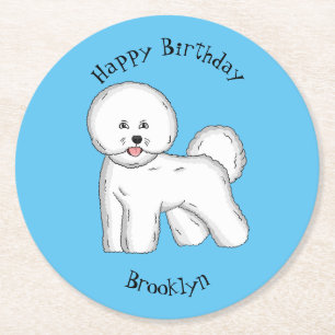 Dessous-de-verre Rond En Papier Bichon frise dog dessin animé