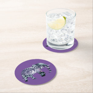 Dessous-de-verre Rond En Papier Bien-être animal - Silhouette éléphante Fractale 2