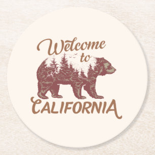 Dessous-de-verre Rond En Papier Bienvenue à California Bear Forest