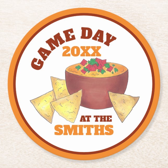 Dessous-de-verre Rond En Papier Big Football Jeu Tailgate Party Chips Fromage Dip (Devant)