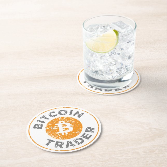 Dessous-de-verre Rond En Papier Bitcoin Trader Grunge Texte Cercle Plan (En situation)