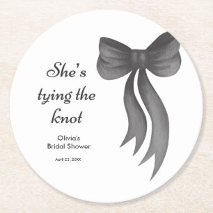 Dessous-de-verre Rond En Papier Black Bow Elle Noue le Nœud Réception de Mariage