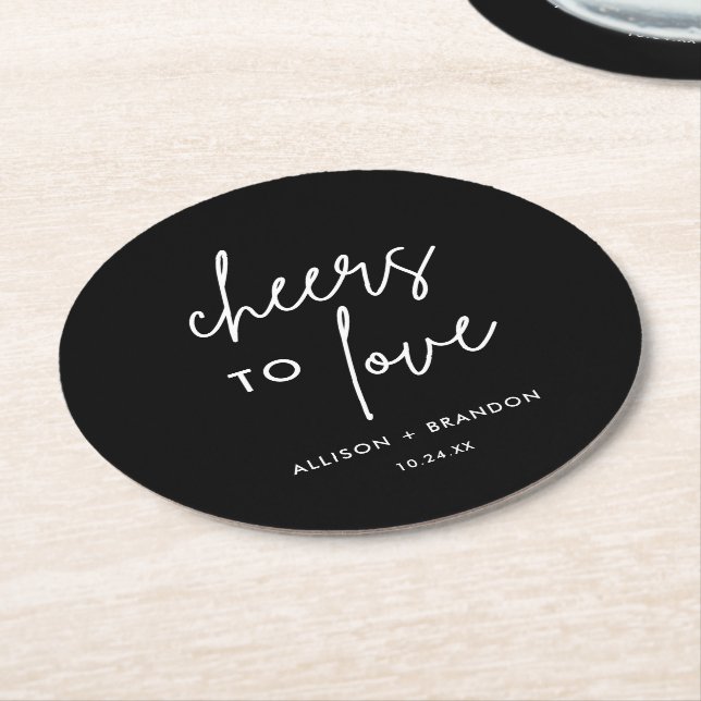 Dessous-de-verre Rond En Papier Black Cheers To Love Mariage personnalisé (Incliné)