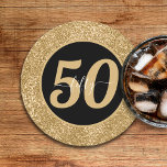 Dessous-de-verre Rond En Papier Black & Gold Parties scintillant 50 Cinquante ans<br><div class="desc">Dessous de verre de papier d'anniversaire en parties scintillant noire et or pour un enfant de 50 ans. Design de glamour étincelant idéal pour les femmes. Customisez l'âge qui convient à votre occasion. Grande décoration de fête d'anniversaire pour un bain de cinquantième anniversaire.</div>
