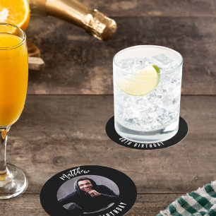 Dessous-de-verre Rond En Papier Black white fête d'anniversaire