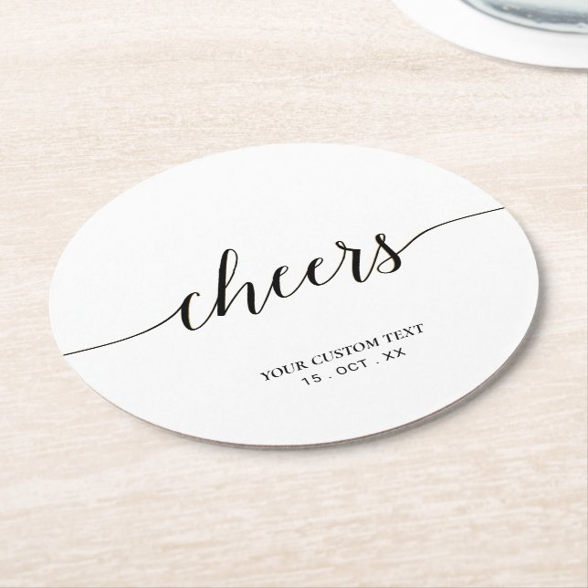 Dessous-de-verre Rond En Papier Black & White Modern Lettering Cheers Party (Incliné)