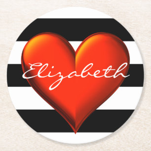 Dessous-de-verre Rond En Papier Black Wht Horiz Bande Rouge Métallurgique Monogram