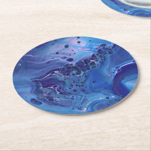 Dessous-de-verre Rond En Papier Bleu et marbre rose Résumé