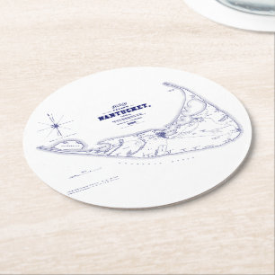 Dessous-de-verre Rond En Papier Bleu marine vintage de carte de mA d'île de