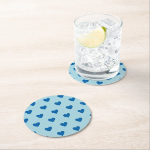Dessous-de-verre Rond En Papier Bleu mignon simple Motif de coeur