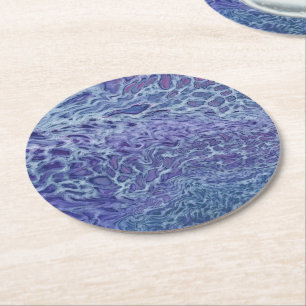 Dessous-de-verre Rond En Papier Bleu & Violet Acrylique Abstrait Fluid Art