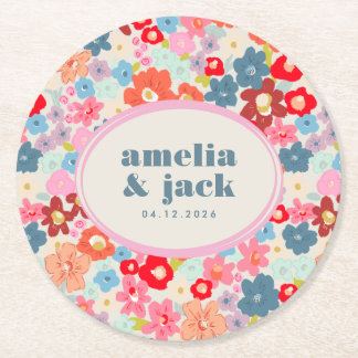 Dessous-de-verre Rond En Papier Blooming Joy Bright Floral Maximalist Wedding