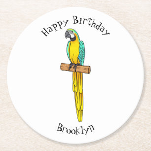Dessous-de-verre Rond En Papier Blue-and-yellow macaw bird cartoon illustration