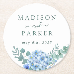 Dessous-de-verre Rond En Papier Blue Hydrangea Floral Mariage
