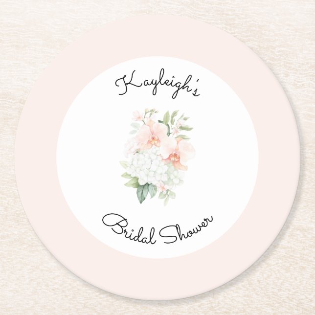 Dessous-de-verre Rond En Papier Blush Peach Orchid Flowers Bridal Shower  (Devant)