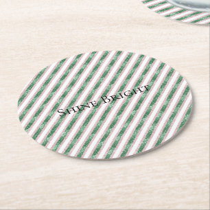 Dessous-de-verre Rond En Papier Blush Rose Vert Pailleté Rayures Noël
