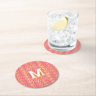 Dessous-de-verre Rond En Papier Boa Ripple en rose + orange personnalisé