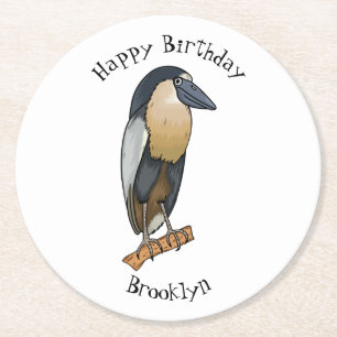 Dessous-de-verre Rond En Papier Boat-billed heron bird cartoon