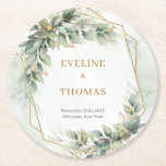 Dessous-de-verre Rond En Papier Boho aquarelle vert eucalyptus et or mariage<br><div class="desc">Préparez-vous à ajouter une touche d'enchantement à votre mariage avec les Dessous de verre en papier rond Boho eucalyptus verdoyant feuille d'or oval arche vert! Ces dessous de verre insuffleront un sentiment d'allure fantaisiste dans votre célébration, créant une ambiance de rêve pour vos invités. L'élégante combinaison de verdure et d'or...</div>