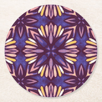 Dessous-de-verre Rond En Papier Boho Blossom : Motif Floral Artistique Violet