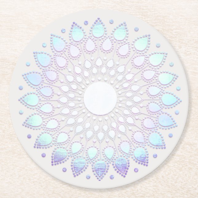 Dessous-de-verre Rond En Papier Boho Blue Floral moderne Lotus Mandala (Devant)