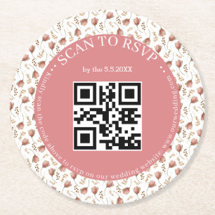 Dessous-de-verre Rond En Papier boho botanique code qr rsvp mariage élégant