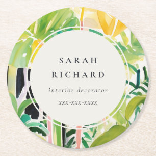Dessous-de-verre Rond En Papier Boho Chic Vert Feuillage Tropical Botanique